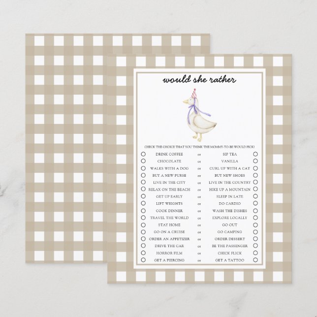 Goose Would She Rather Baby Shower Game (Front/Back)