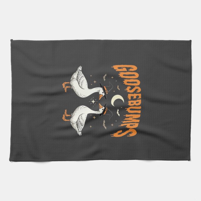 Goosebumps Halloween Witch Geese Vector Design Tea Towel (Horizontal)