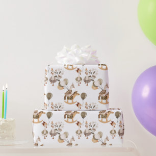 Goosey Gander Rocking Horse, Balloons, White Wrapping Paper
