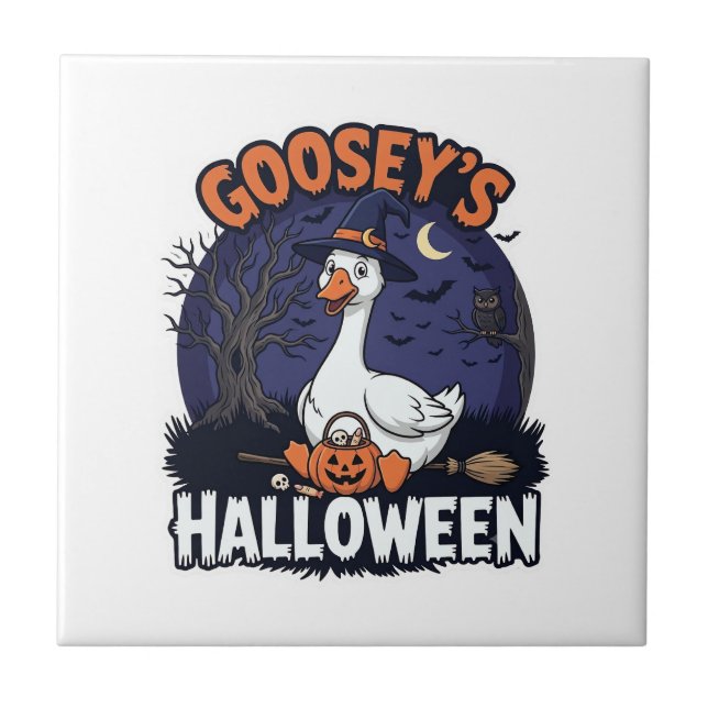 Gooseys Halloween Goose Witch Hat Pumpkin_1 Ceramic Tile (Front)