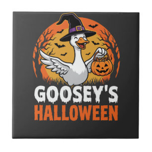 Gooseys Halloween Witch Goose Retro Cartoon Design Ceramic Tile