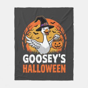 Gooseys Halloween Witch Goose Retro Cartoon Design Fleece Blanket