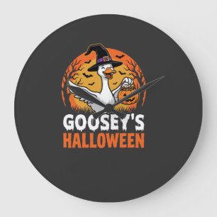 Gooseys Halloween Witch Goose Retro Cartoon Design Large Clock