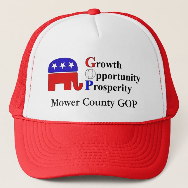 GOP Elephant Growth Opportunity Prosperity Trucker Hat (Front)
