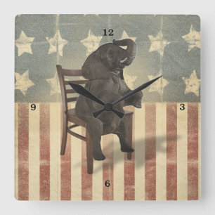 GOP Elephant Takes Over the Chair Funny Political Square Wall Clock