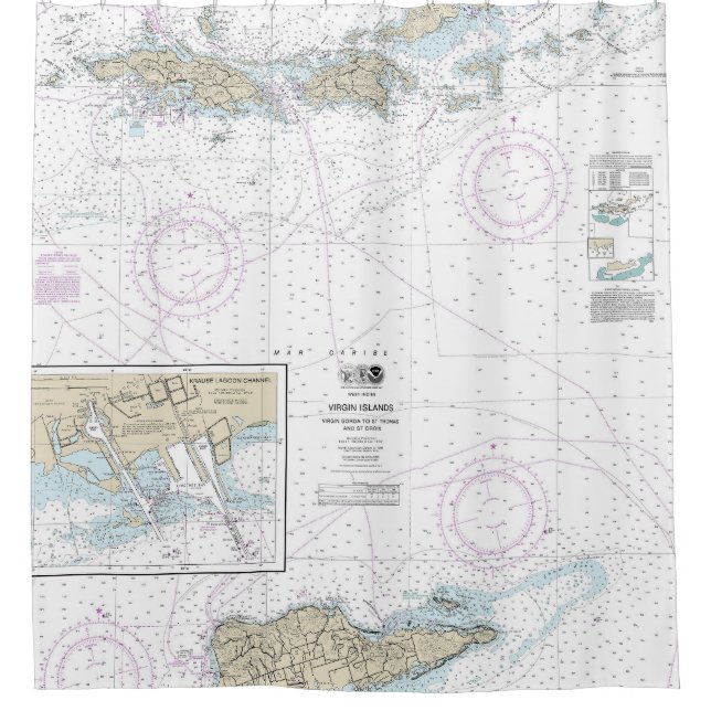 Gorda to St Thomas and St Croix Nautical Chart Shower Curtain (Front)
