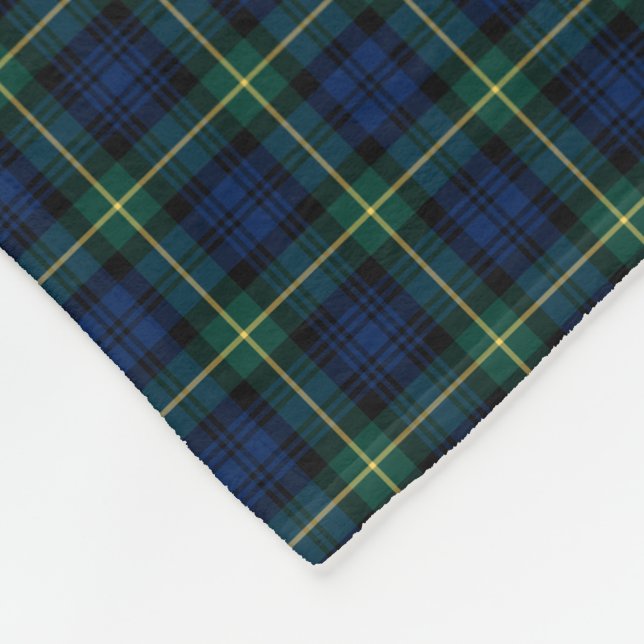 Gordon Clan Royal Blue and Green Tartan Fleece Blanket (Corner)