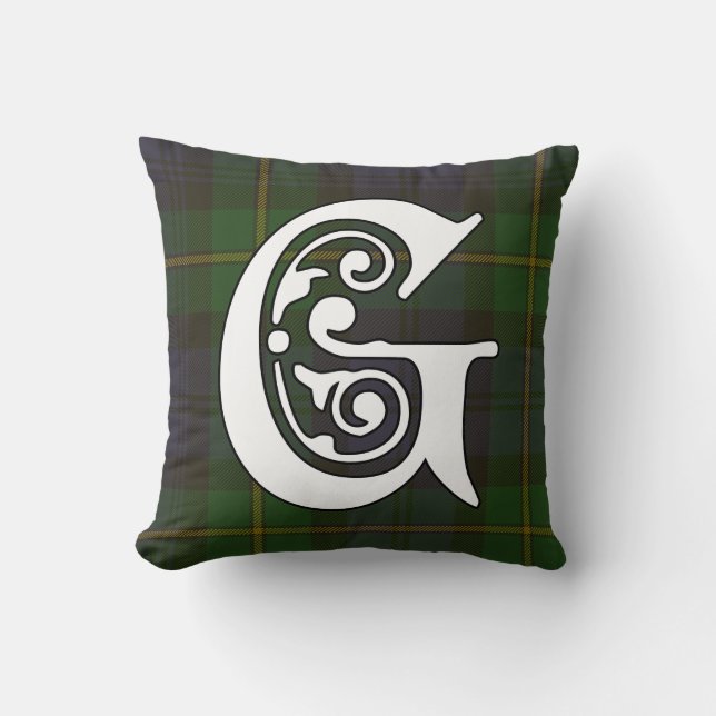 Gordon Clan Tartan Monogram Cushion (Front)