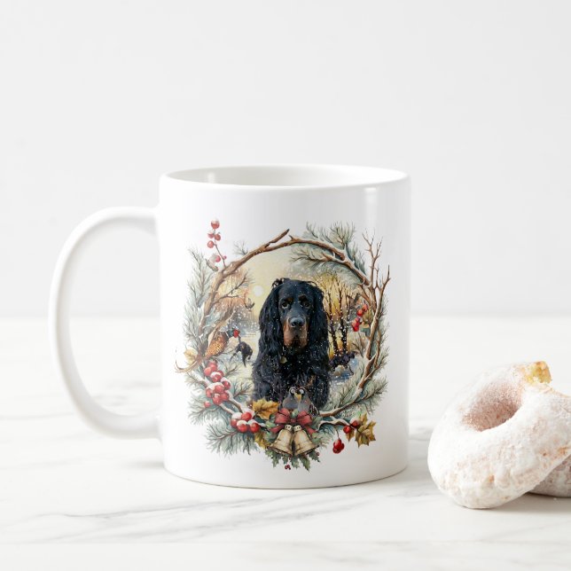 Gordon Setter Christmas Joy – Seasonal Dog Art Coffee Mug (With Donut)