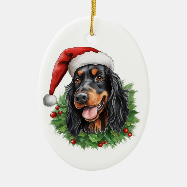 Gordon Setter Christmas Wreath Ceramic Ornament (Front)