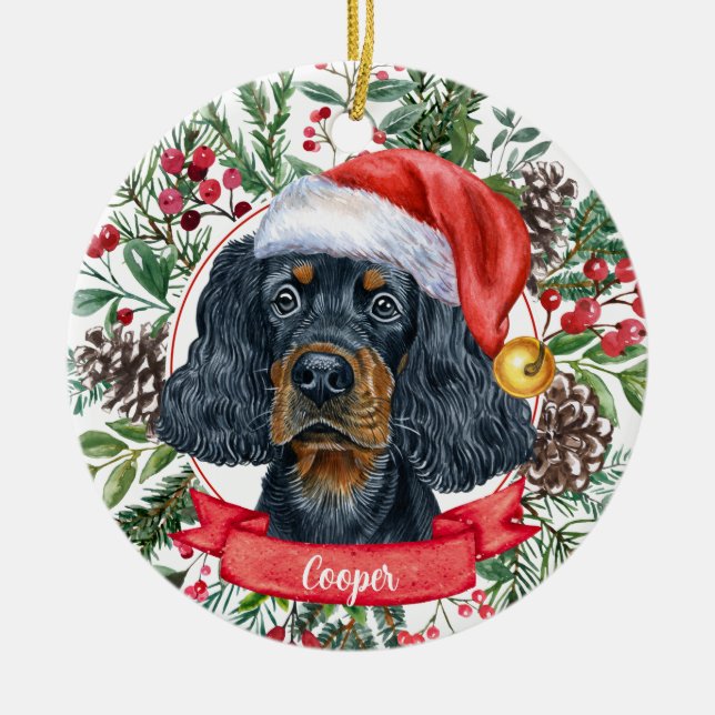 Gordon Setter Custom Dog Santa Christmas Ornament (Front)