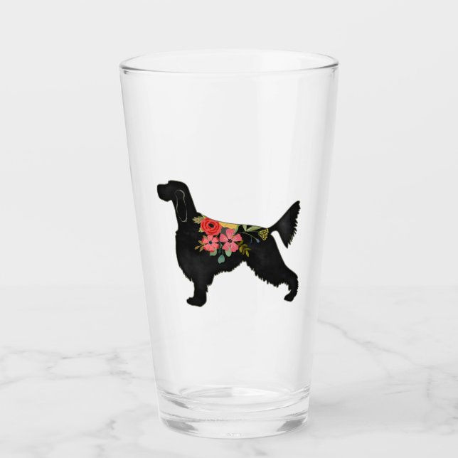 Gordon Setter Dog Breed Bohemian Floral Silhouette Glass (Front)