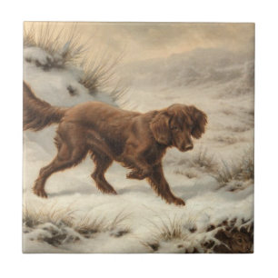 Gordon Setter Dog in a Snowy Winter Landscape Ceramic Tile