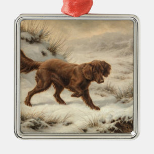 Gordon Setter Dog in a Snowy Winter Landscape Metal Ornament