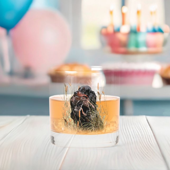 Gordon Setter, Duck hunting Whiskey Glass (Insitu (Baby Shower))