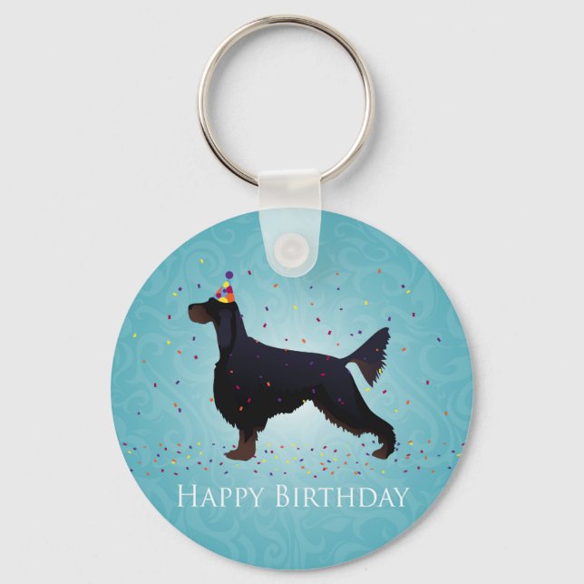 Gordon Setter Happy Birthday Design Key Ring (Front)