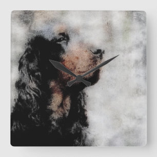 Gordon Setter Head Grunge Square Clock