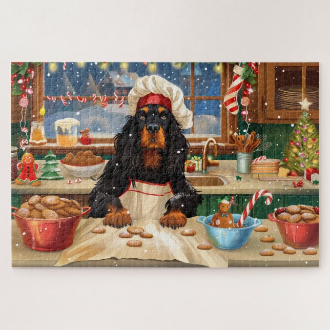 Gordon Setter Holiday Baking: Festive Christmas Jigsaw Puzzle (Horizontal)