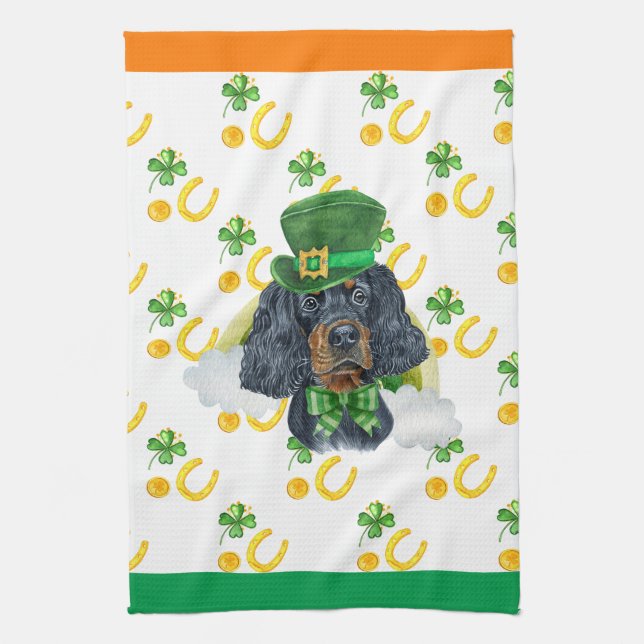 Gordon Setter Holiday Home Decor St Patricks Day Tea Towel (Vertical)
