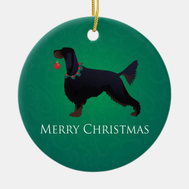 Gordon Setter Merry Christmas Design Ceramic Ornament (Front)