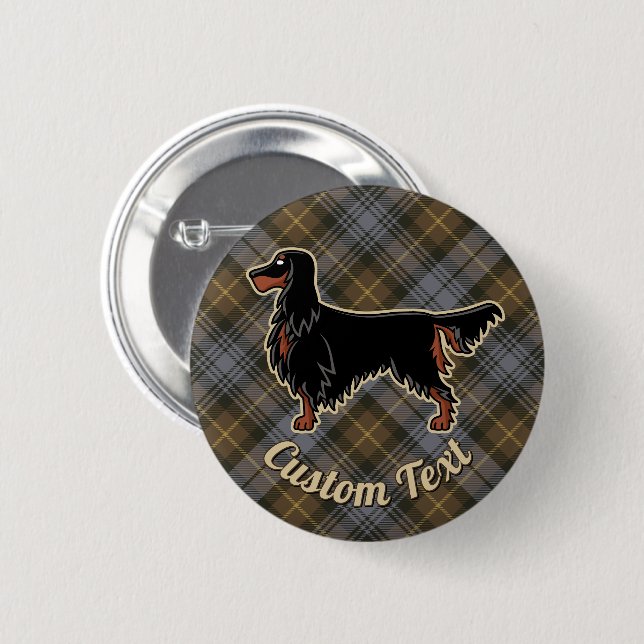Gordon Setter over Weathered Gordon Tartan Button (Front & Back)