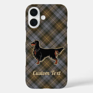 Gordon Setter over Weathered Gordon Tartan iPhone 16 Case
