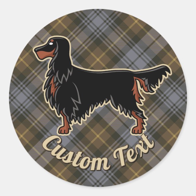 Gordon Setter over Weathered Gordon Tartan Classic Round Sticker (Front)