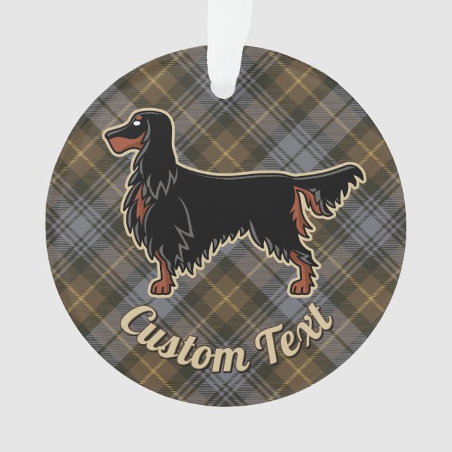 Gordon Setter over Weathered Gordon Tartan Ornament (Front)