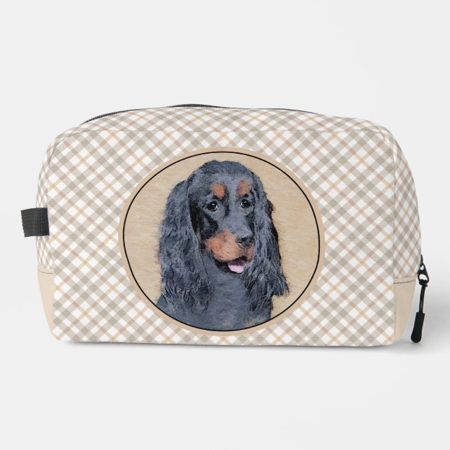 Gordon Setter Painting Black Cute Original Dog Art Dopp Kit (Front)