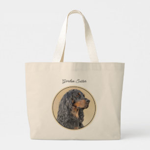 Gordon Setter Painting Black Cute Original Dog Art Large Tote Bag