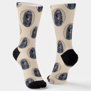 Gordon Setter Painting Black Cute Original Dog Art Socks