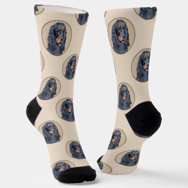 Gordon Setter Painting Black Cute Original Dog Art Socks (Angled)