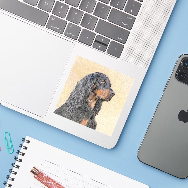 Gordon Setter Painting - Cute Original Dog Art (Laptop w/ iPhone)