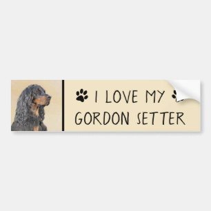 Gordon Setter Painting - Cute Original Dog Art Bumper Sticker