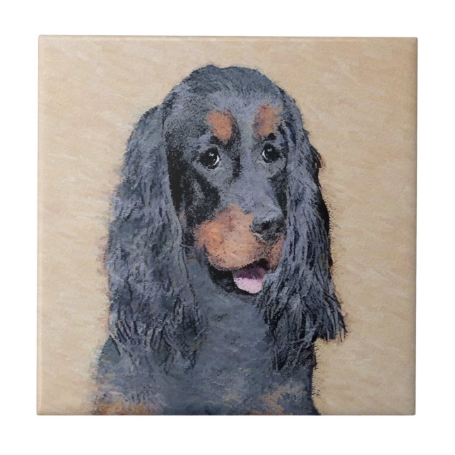 Gordon Setter Painting - Cute Original Dog Art Ceramic Tile (Front)