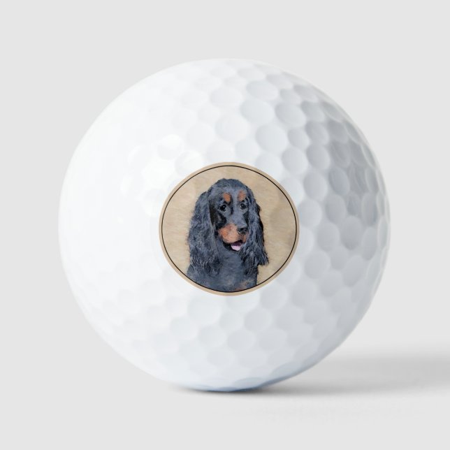 Gordon Setter Painting - Cute Original Dog Art Golf Balls (Front)