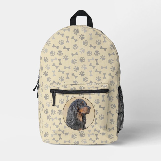 Gordon Setter Painting - Cute Original Dog Art Printed Backpack (Front)