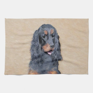 Gordon Setter Painting - Cute Original Dog Art Tea Towel