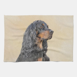 Gordon Setter Painting - Cute Original Dog Art Tea Towel