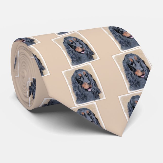 Gordon Setter Painting - Cute Original Dog Art Tie (Rolled)