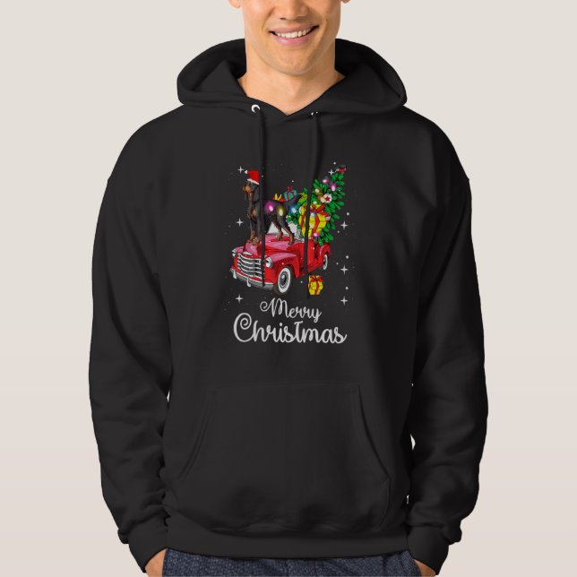 Gordon Setter Ride Red Truck Christmas Pajama Dog Hoodie (Front)