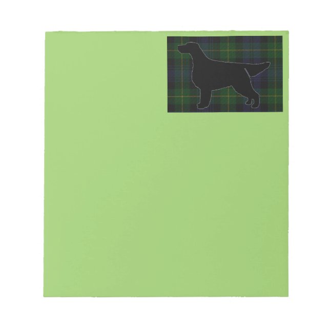 Gordon Setter Silhouetted on Clan Gordon Tartan Notepad (Front)
