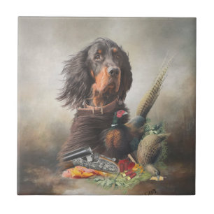 Gordon setter with pheasants, Art       Ceramic Tile