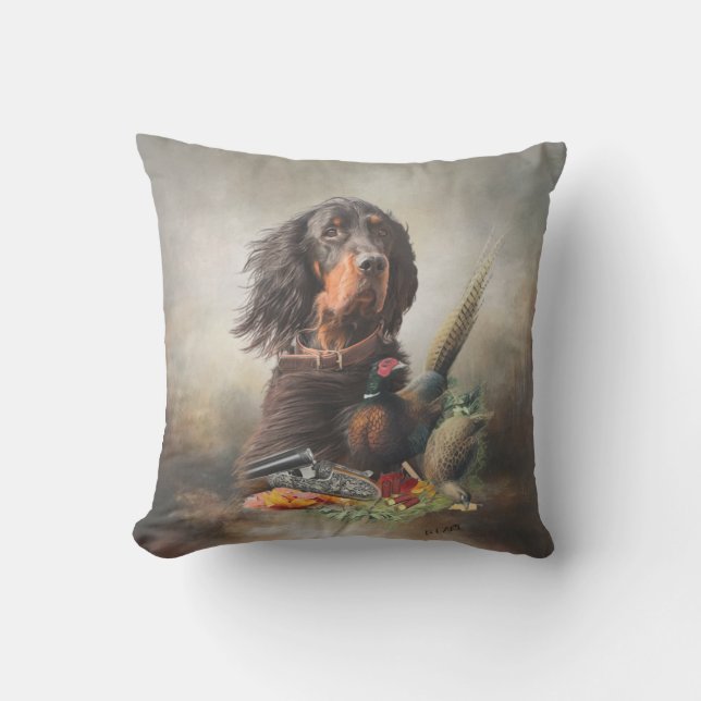 Gordon setter with pheasants, Art   Cushion (Front)