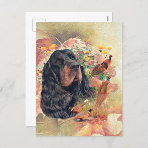 Gordon setter with pheasants, Art Holiday Postcard