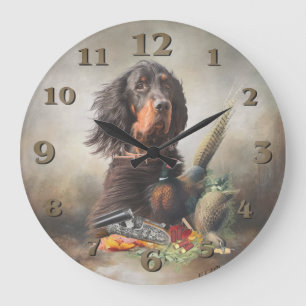 Gordon setter with pheasants, Art Large Clock