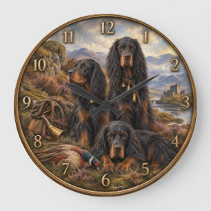 Gordon setter with pheasants, Art Large Clock