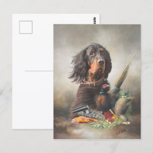 Gordon setter with pheasants, Art Postcard