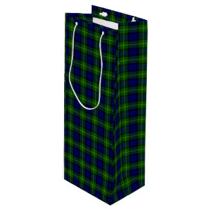 Gordon tartan blue green plaid wine gift bag
