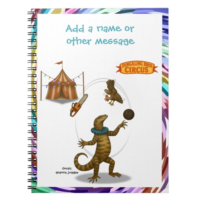 Gordy, goanna juggler notebook (Front)